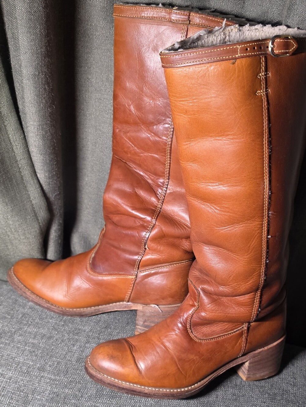 Vintage 70s ACME Leather Winter Campus Boots Sherpa Lined USA Made 7.5 - Picture 14 of 14
